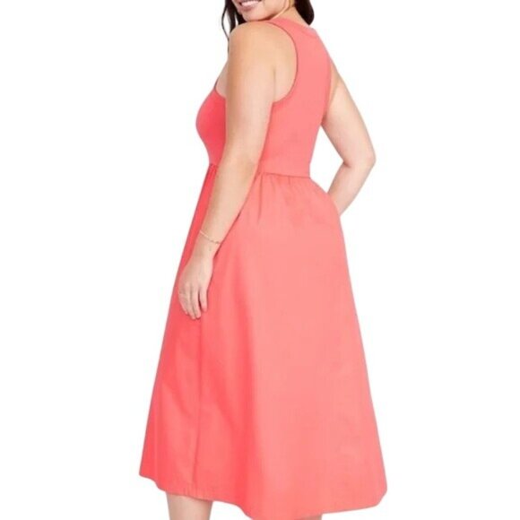 Old Navy Fit & Flare Coral Ribbed Tank Midi Dress Womens Sleeveless Large - Picture 2 of 13